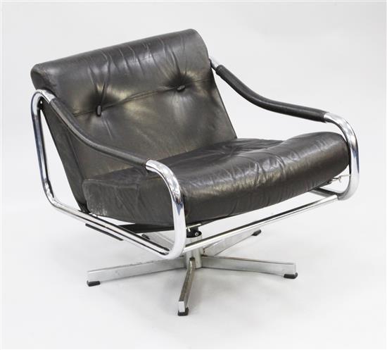 A 1970s tubular steel and leather swivel armchair, by Pieff,